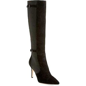 Via Spiga Cecil Pointy Toe Suede Black Boots Gored